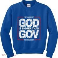 Antiwoke Antigovernment God Bigger Than Gov Kids Sweatshirt thumb 0