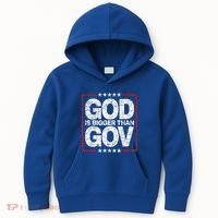 Antiwoke Antigovernment God Bigger Than Gov Kids Hoodie thumb 0