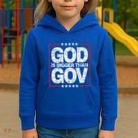 Antiwoke Antigovernment God Bigger Than Gov Kids Hoodie thumb 3