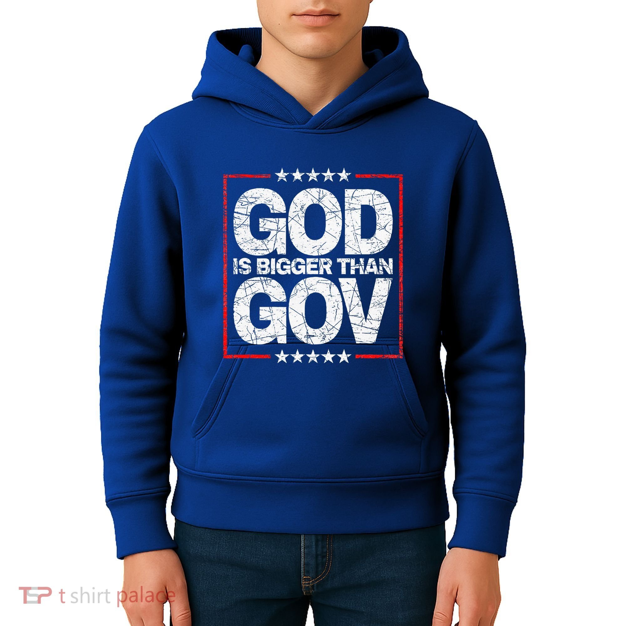 Antiwoke Antigovernment God Bigger Than Gov Kids Hoodie