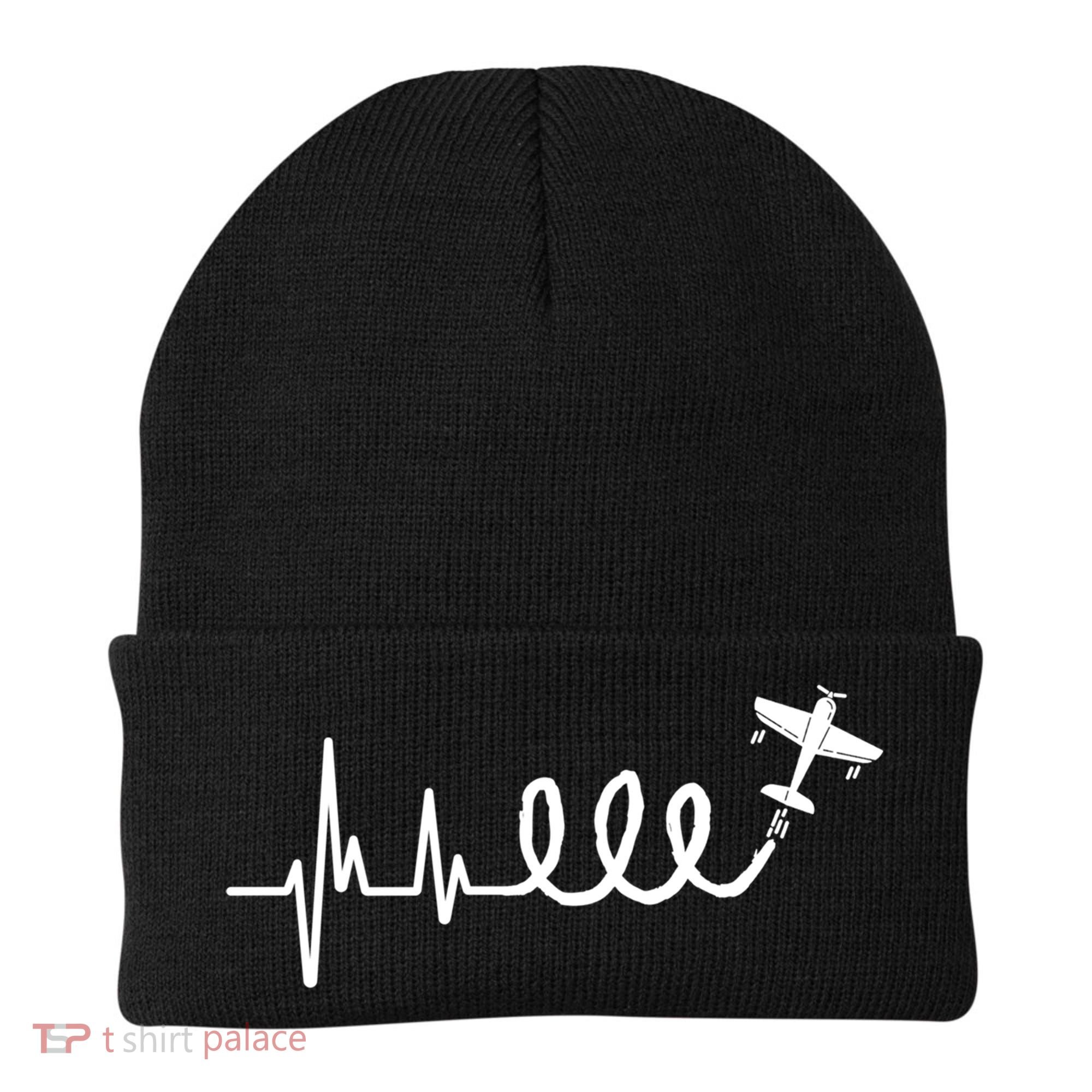 Aerobatic Airplane Heartbeat Ekg Funny Pilot Aviation Gift Beanie