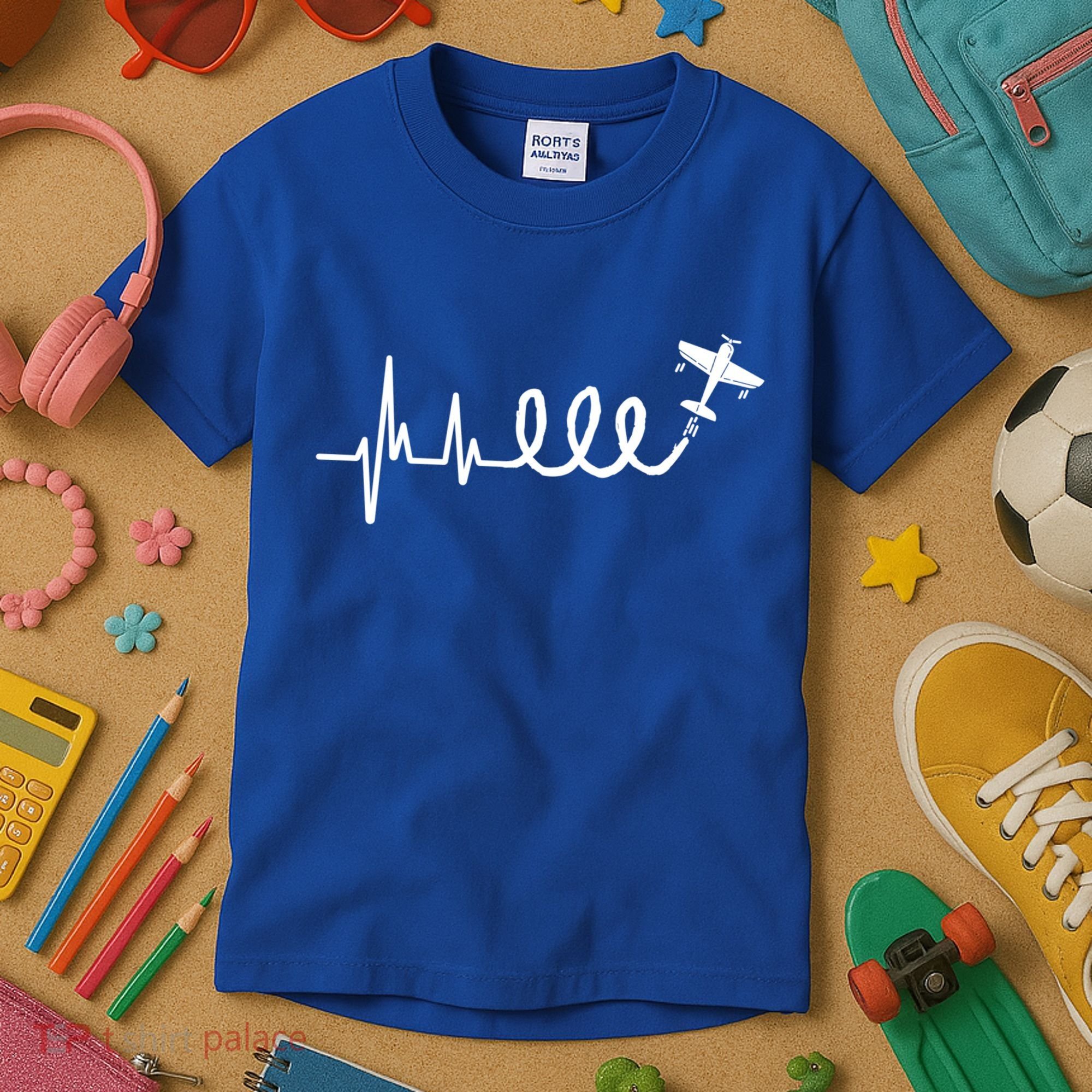 Aerobatic Airplane Heartbeat Ekg Funny Pilot Aviation Gift Kids T-Shirt