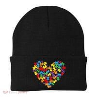 Autism Awareness Heart Valentine Day Puzzle Piece Beanie thumb 0