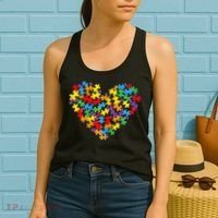 Autism Awareness Heart Valentine Day Puzzle Piece Women's Tank Top thumb 2