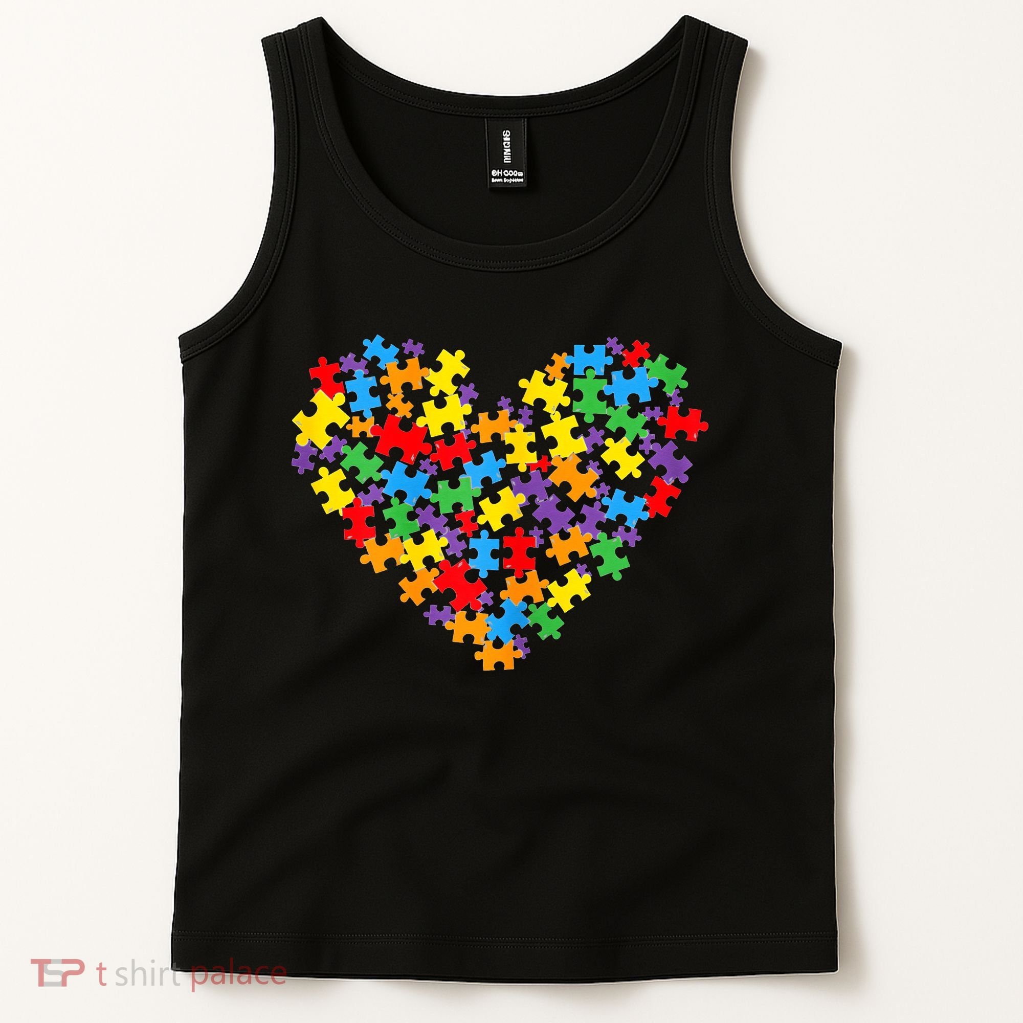 Autism Awareness Heart Valentine Day Puzzle Piece Tank Top
