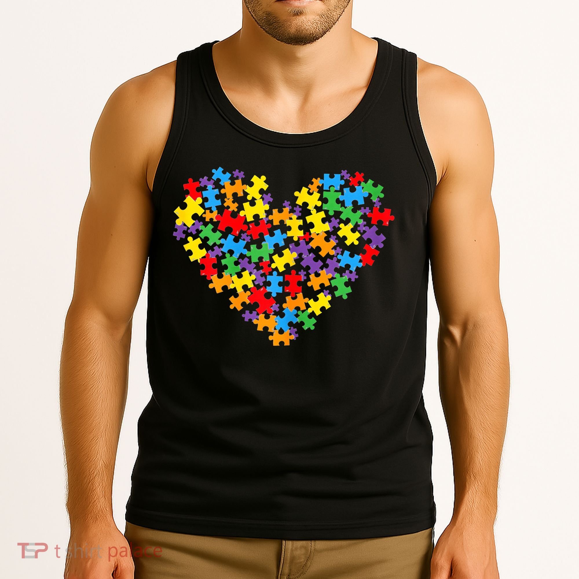 Autism Awareness Heart Valentine Day Puzzle Piece Tank Top