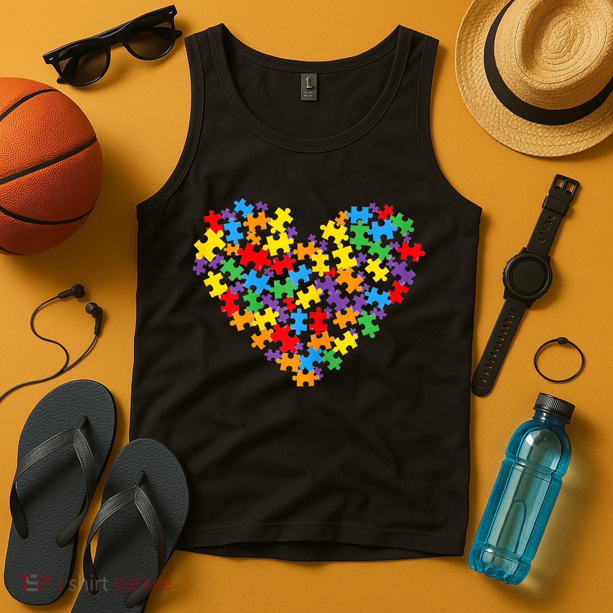 Autism Awareness Heart Valentine Day Puzzle Piece Tank Top