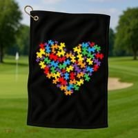 Autism Awareness Heart Valentine Day Puzzle Piece Golf Towel thumb 1