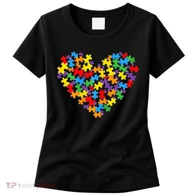 Autism Awareness Heart Valentine Day Puzzle Piece Women's T-Shirt