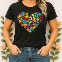Autism Awareness Heart Valentine Day Puzzle Piece Women's T-Shirt thumb 2