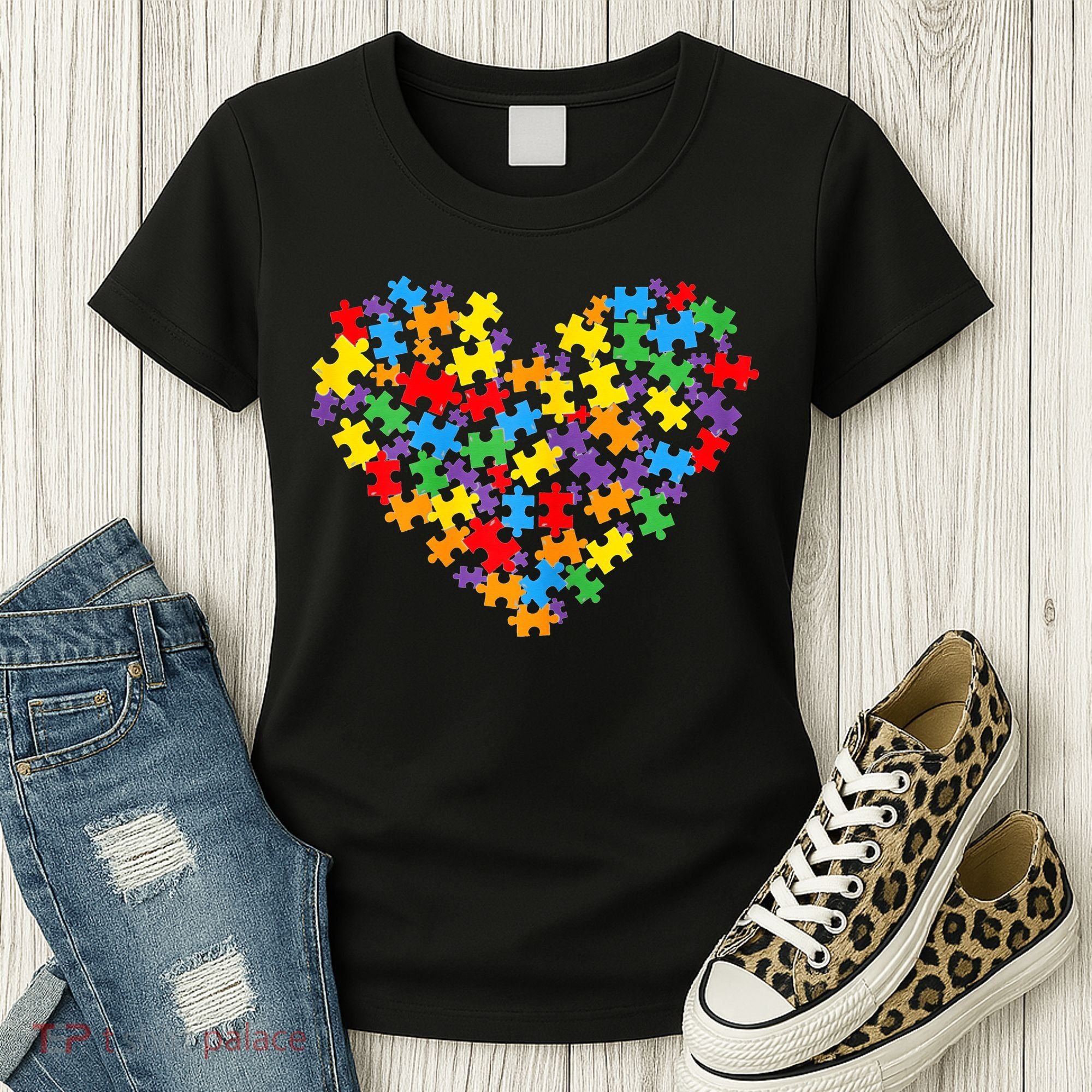 Autism Awareness Heart Valentine Day Puzzle Piece Women's T-Shirt