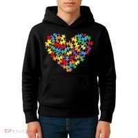 Autism Awareness Heart Valentine Day Puzzle Piece Kids Hoodie thumb 4