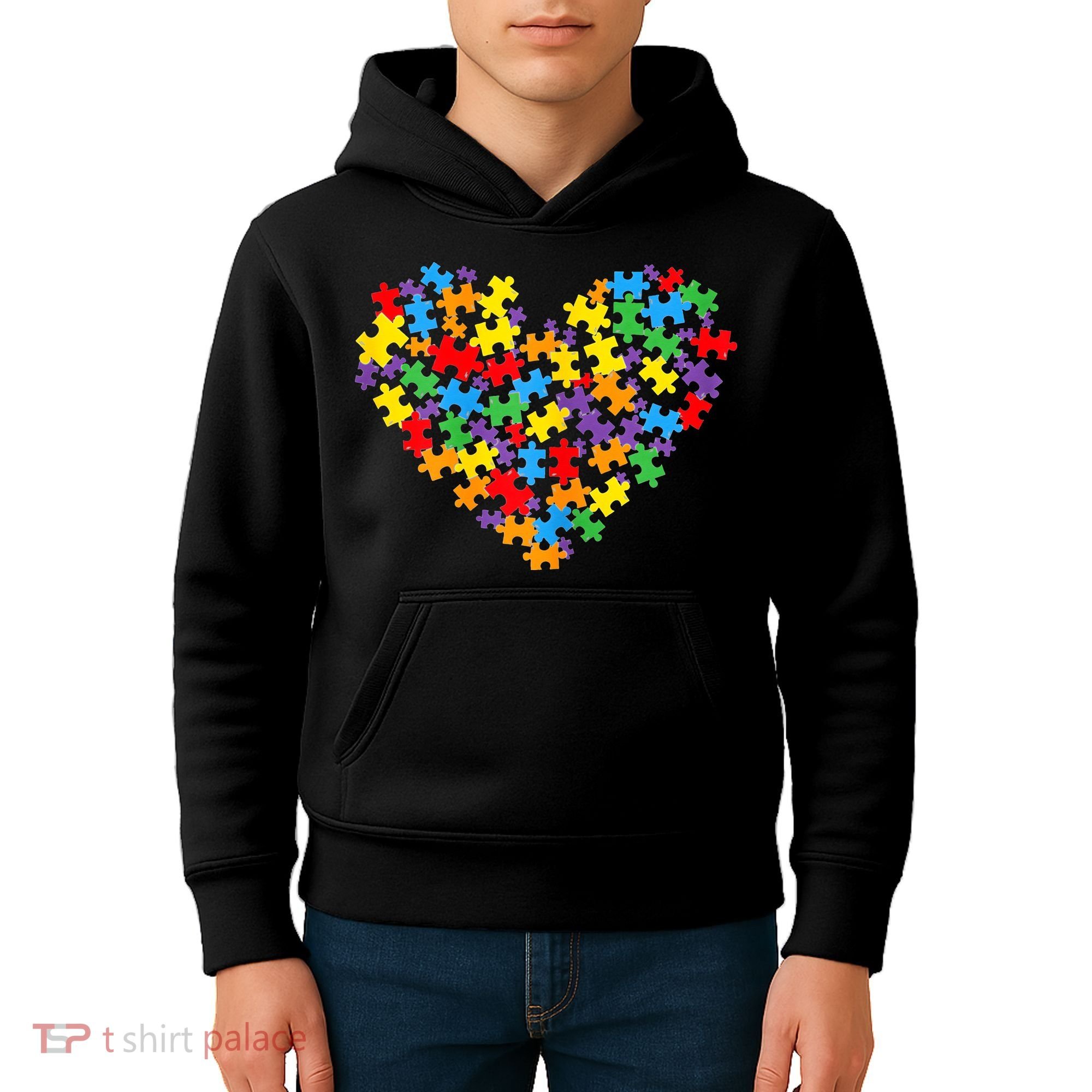 Autism Awareness Heart Valentine Day Puzzle Piece Kids Hoodie