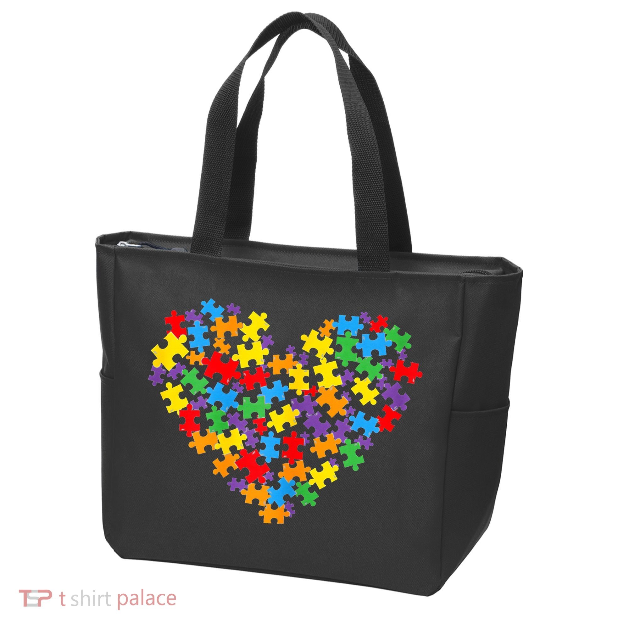 Autism Awareness Heart Valentine Day Puzzle Piece Tote Bag