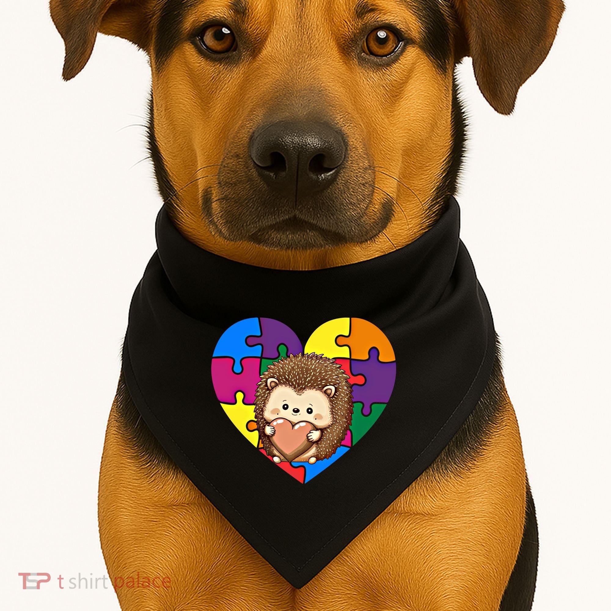 Autism Awareness Hedgehog Heart ValentineS Day Puzzle Piece Funny Gift USA-Made Doggie Bandana