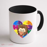 Autism Awareness Hedgehog Heart ValentineS Day Puzzle Piece Funny Gift Coffee Mug thumb 1