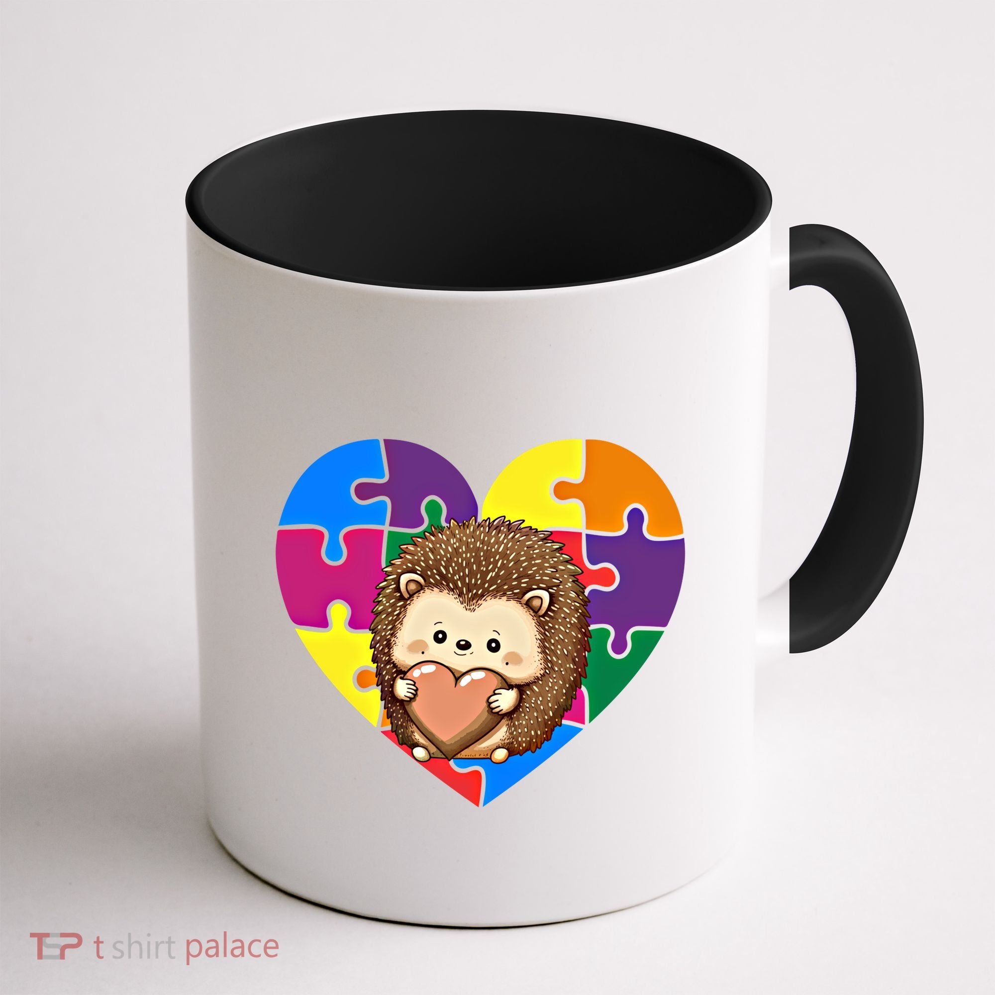 Autism Awareness Hedgehog Heart ValentineS Day Puzzle Piece Funny Gift Coffee Mug