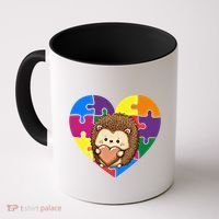 Autism Awareness Hedgehog Heart ValentineS Day Puzzle Piece Funny Gift Coffee Mug thumb 0