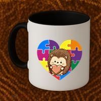 Autism Awareness Hedgehog Heart ValentineS Day Puzzle Piece Funny Gift Coffee Mug thumb 2