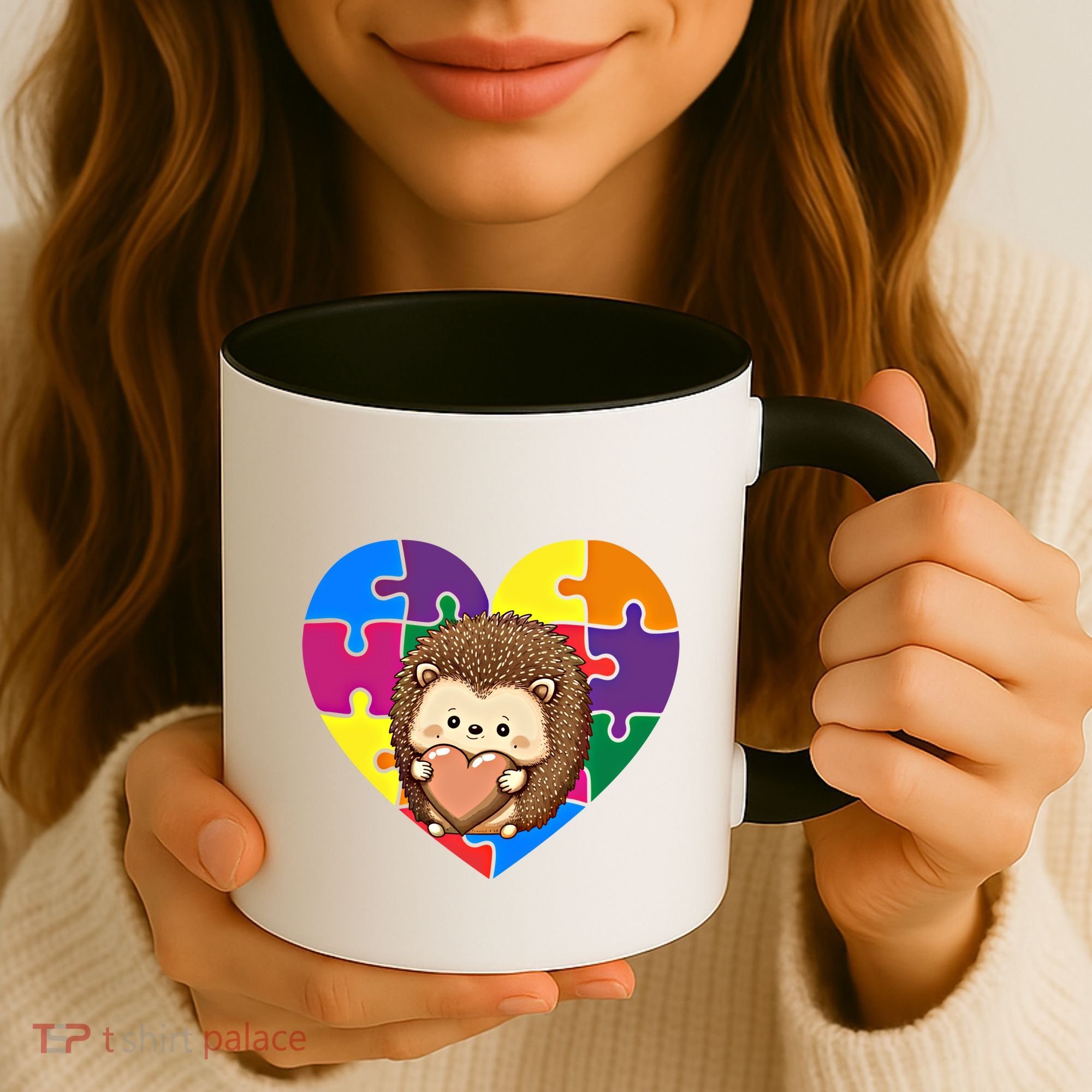 Autism Awareness Hedgehog Heart ValentineS Day Puzzle Piece Funny Gift Coffee Mug