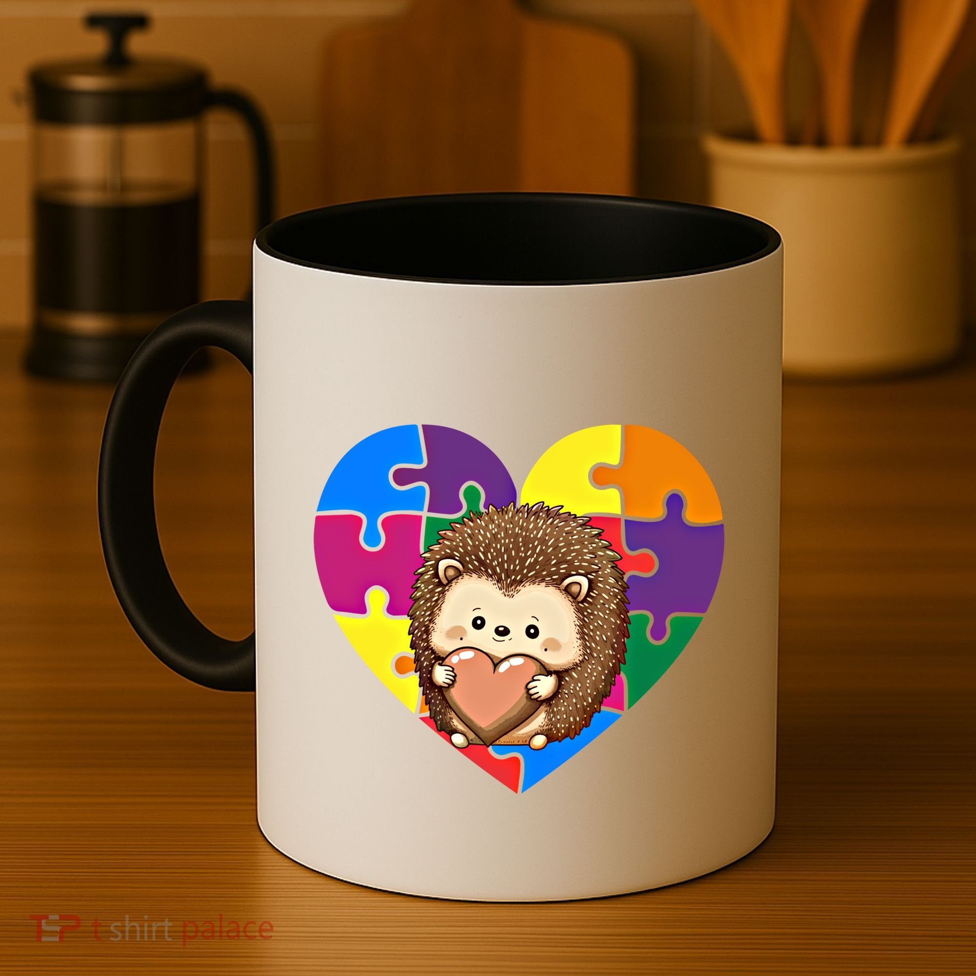 Autism Awareness Hedgehog Heart ValentineS Day Puzzle Piece Funny Gift Coffee Mug