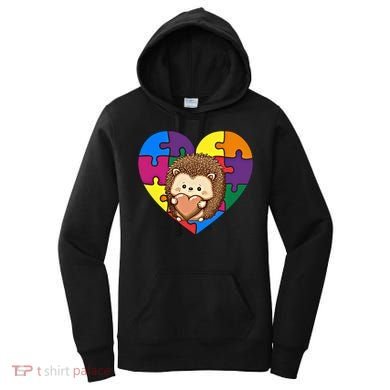 Autism Awareness Hedgehog Heart ValentineS Day Puzzle Piece Funny Gift Women's Hoodie