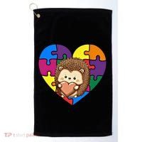 Autism Awareness Hedgehog Heart ValentineS Day Puzzle Piece Funny Gift Golf Towel thumb 0