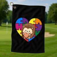 Autism Awareness Hedgehog Heart ValentineS Day Puzzle Piece Funny Gift Golf Towel thumb 1