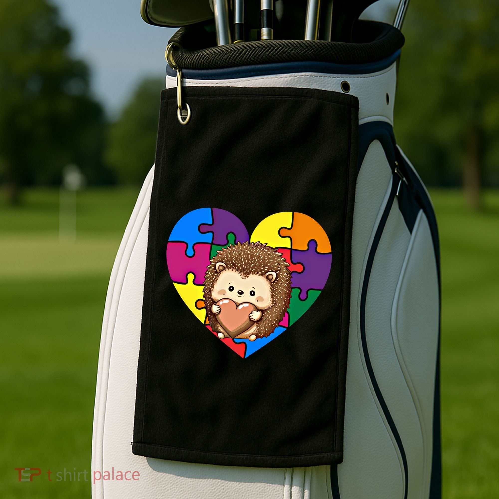 Autism Awareness Hedgehog Heart ValentineS Day Puzzle Piece Funny Gift Golf Towel