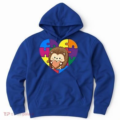 Autism Awareness Hedgehog Heart ValentineS Day Puzzle Piece Funny Gift Hoodie