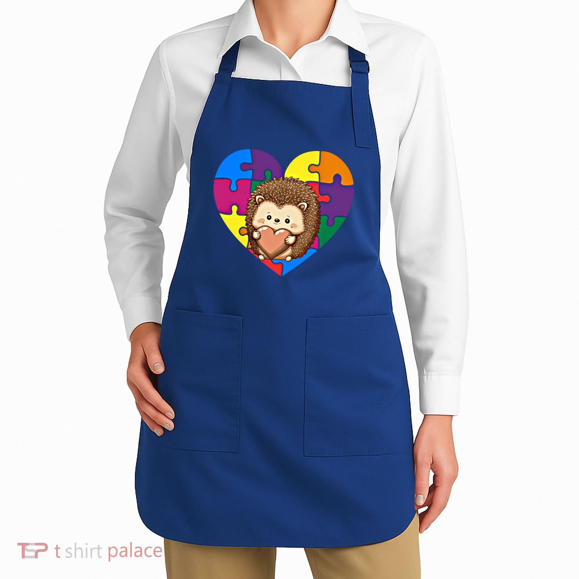 Autism Awareness Hedgehog Heart ValentineS Day Puzzle Piece Funny Gift Apron