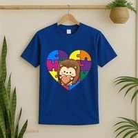 Autism Awareness Hedgehog Heart ValentineS Day Puzzle Piece Funny Gift T-Shirt thumb 2