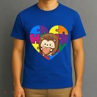 Autism Awareness Hedgehog Heart ValentineS Day Puzzle Piece Funny Gift T-Shirt thumb 3