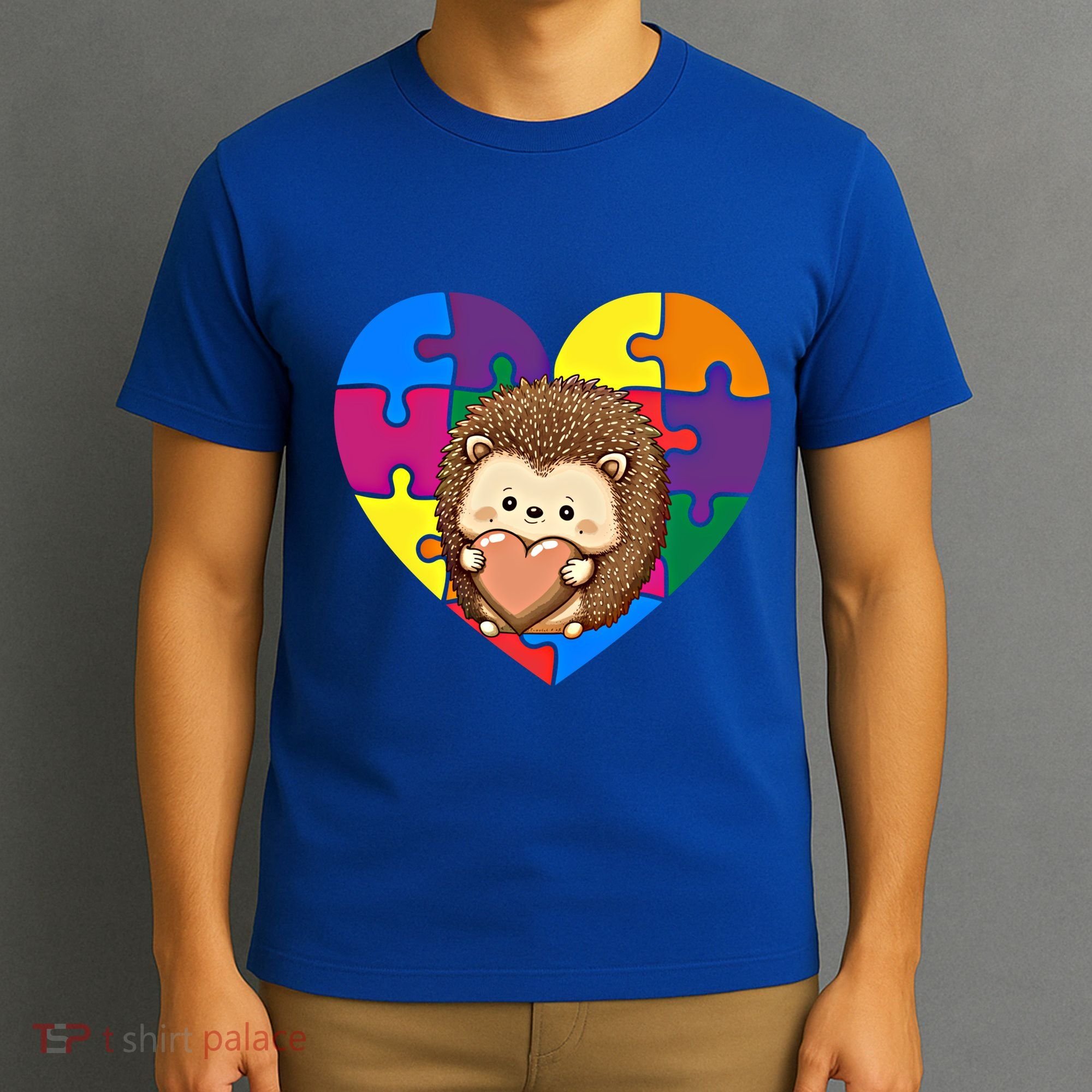 Autism Awareness Hedgehog Heart ValentineS Day Puzzle Piece Funny Gift T-Shirt