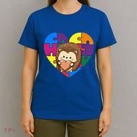 Autism Awareness Hedgehog Heart ValentineS Day Puzzle Piece Funny Gift T-Shirt thumb 4