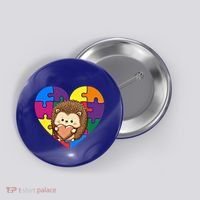 Autism Awareness Hedgehog Heart ValentineS Day Puzzle Piece Funny Gift Button thumb 0