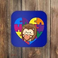 Autism Awareness Hedgehog Heart ValentineS Day Puzzle Piece Funny Gift Coaster thumb 0