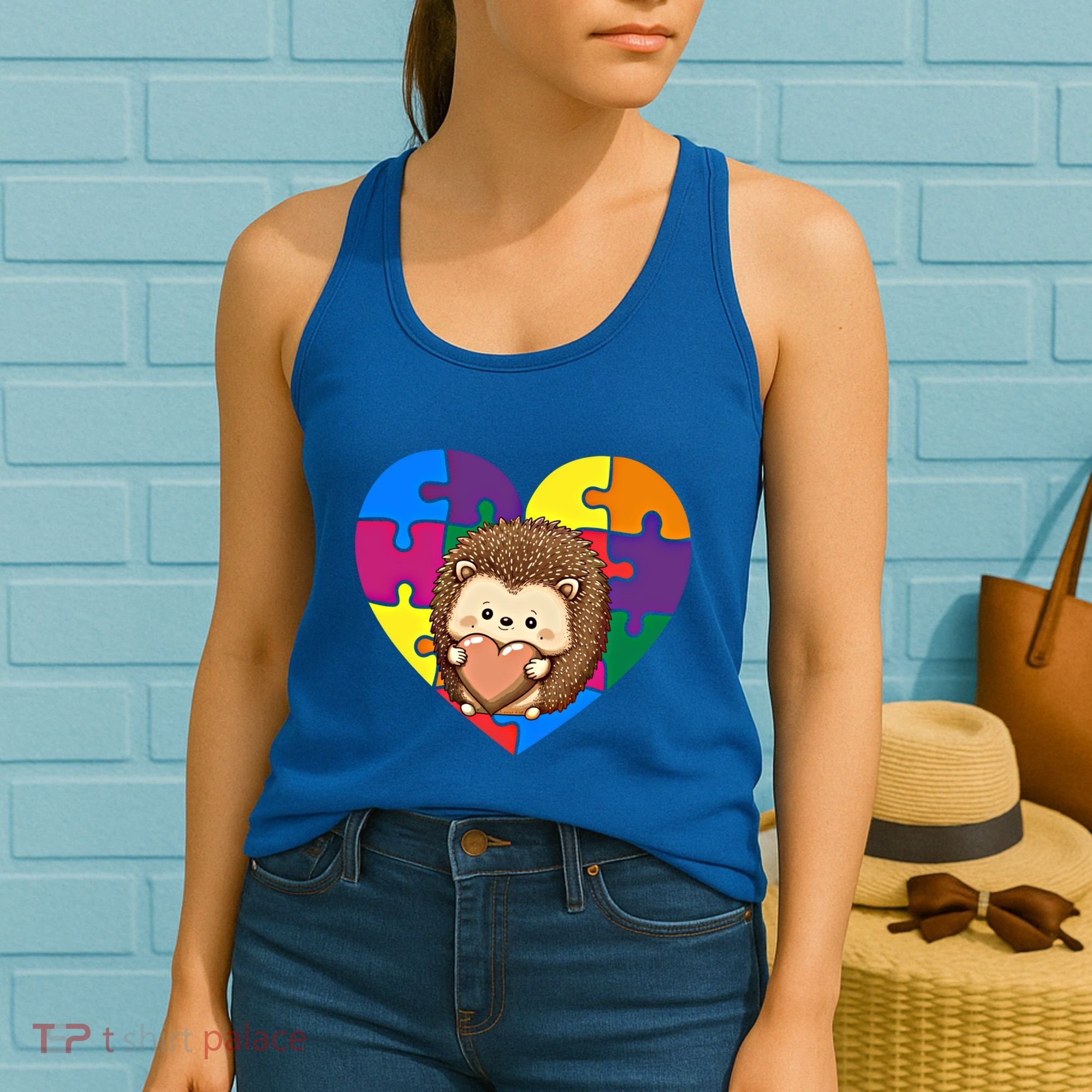 Autism Awareness Hedgehog Heart ValentineS Day Puzzle Piece Funny Gift Women's Tank Top