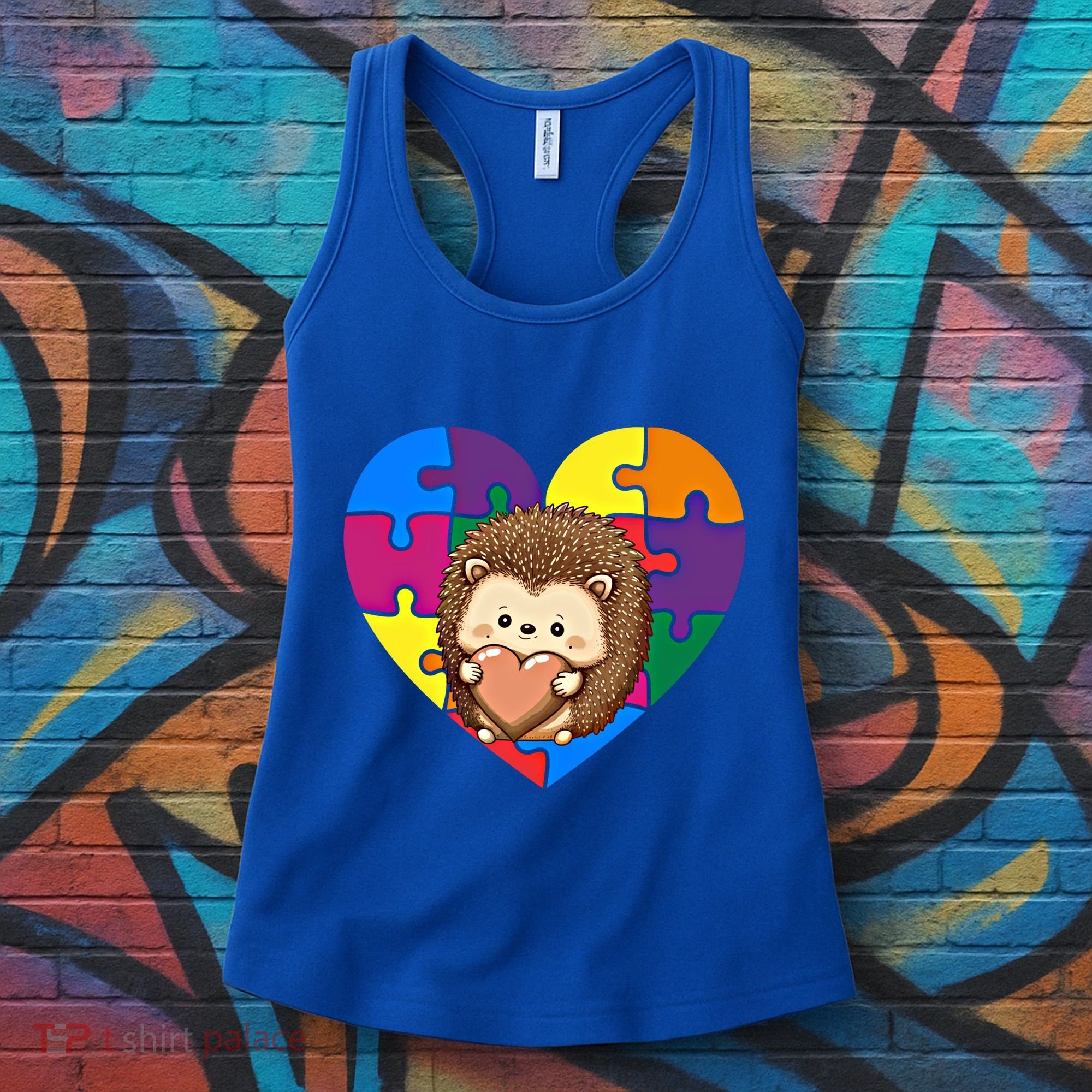 Autism Awareness Hedgehog Heart ValentineS Day Puzzle Piece Funny Gift Women's Tank Top