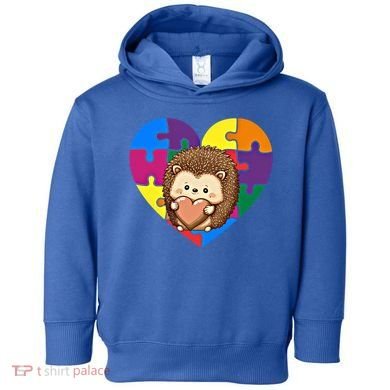 Autism Awareness Hedgehog Heart ValentineS Day Puzzle Piece Funny Gift Toddler Hoodie