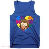 Autism Awareness Hedgehog Heart ValentineS Day Puzzle Piece Funny Gift Tank Top thumb 0