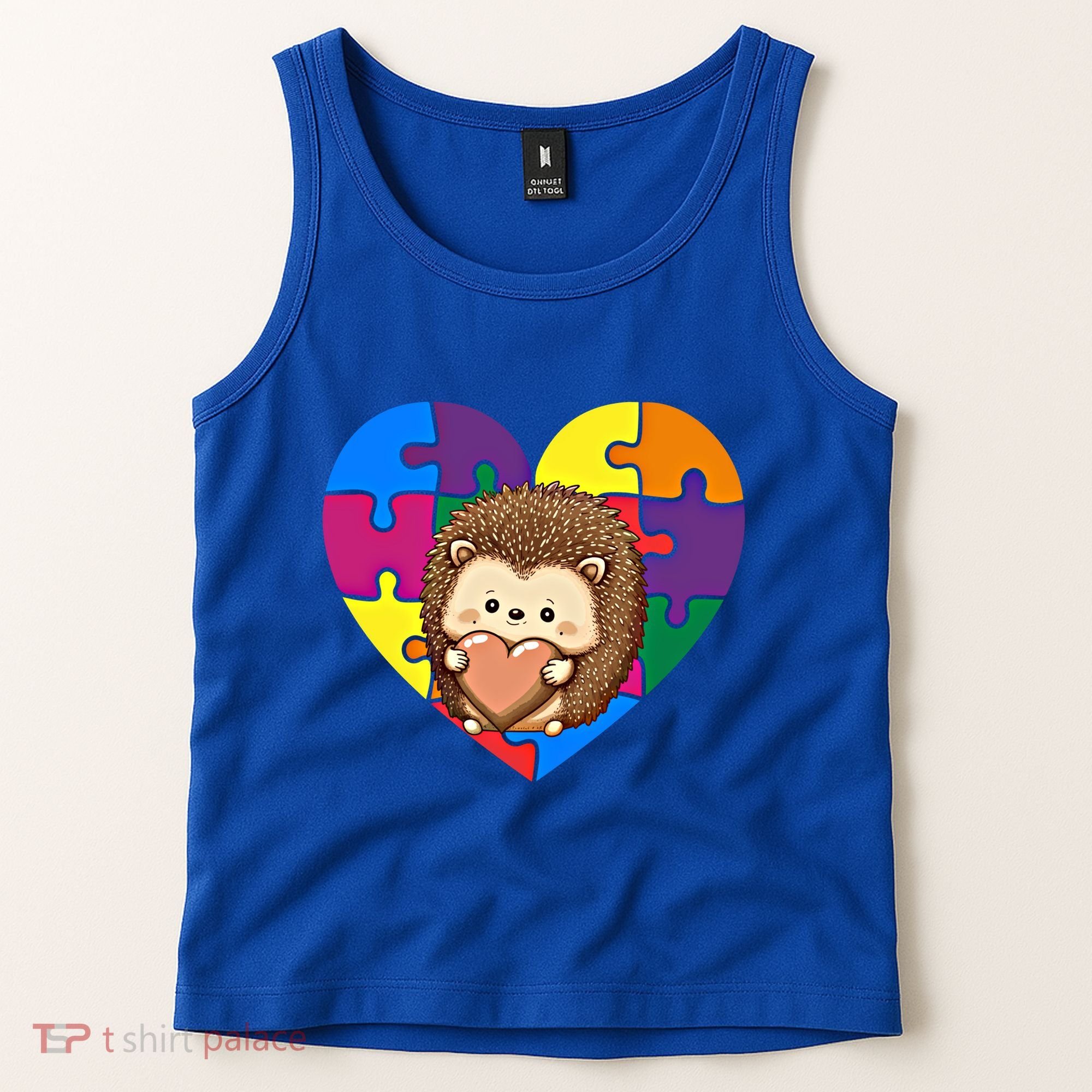 Autism Awareness Hedgehog Heart ValentineS Day Puzzle Piece Funny Gift Tank Top
