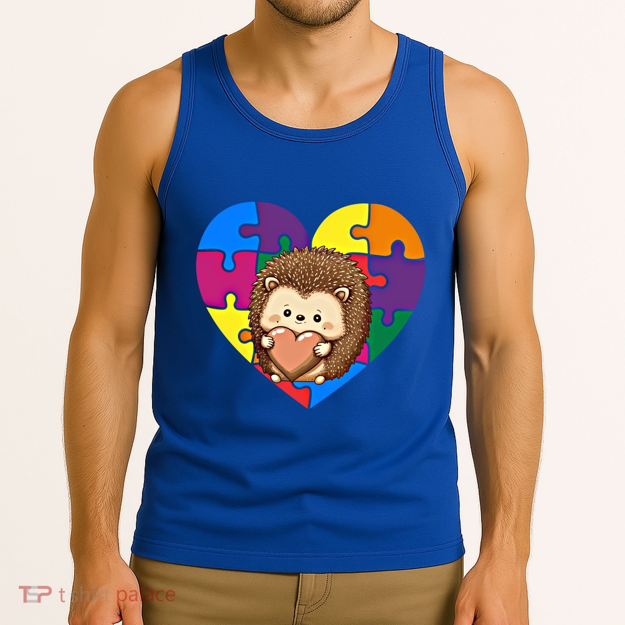 Autism Awareness Hedgehog Heart ValentineS Day Puzzle Piece Funny Gift Tank Top