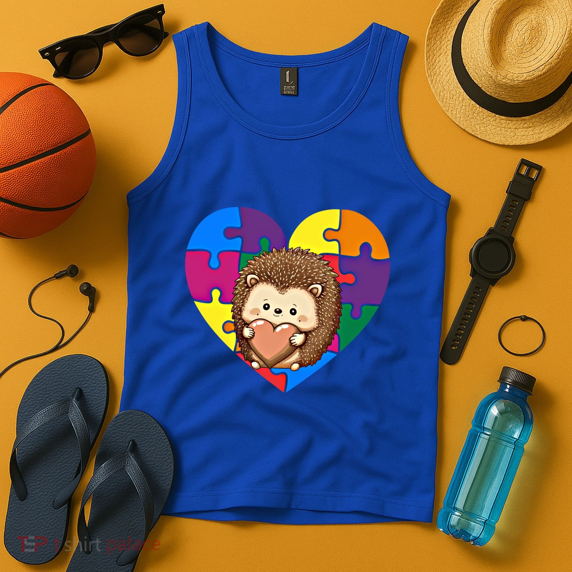 Autism Awareness Hedgehog Heart ValentineS Day Puzzle Piece Funny Gift Tank Top