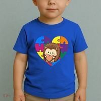 Autism Awareness Hedgehog Heart ValentineS Day Puzzle Piece Funny Gift Toddler T-Shirt thumb 2