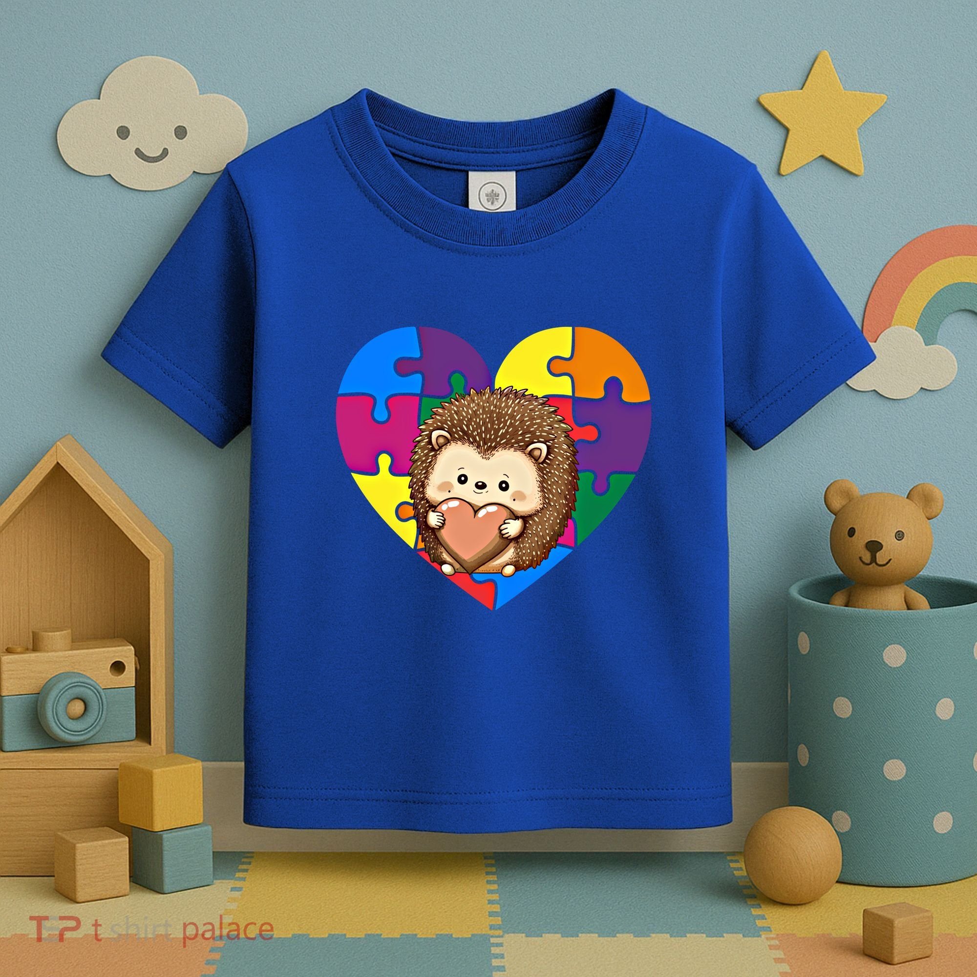 Autism Awareness Hedgehog Heart ValentineS Day Puzzle Piece Funny Gift Toddler T-Shirt