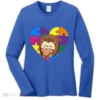 Autism Awareness Hedgehog Heart ValentineS Day Puzzle Piece Funny Gift Women's Long Sleeve Shirt thumb 0