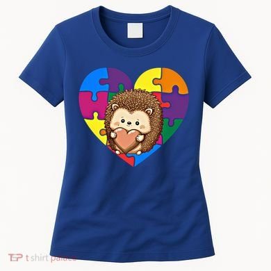 Autism Awareness Hedgehog Heart ValentineS Day Puzzle Piece Funny Gift Women's T-Shirt