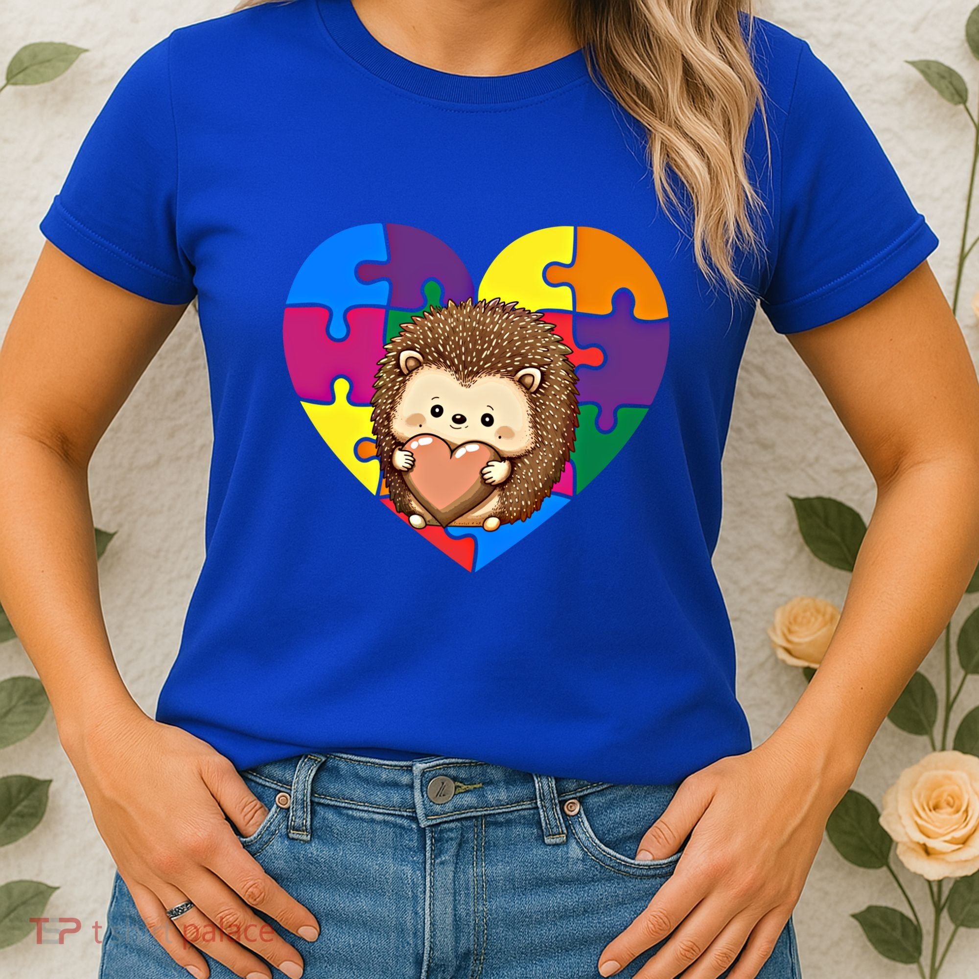 Autism Awareness Hedgehog Heart ValentineS Day Puzzle Piece Funny Gift Women's T-Shirt