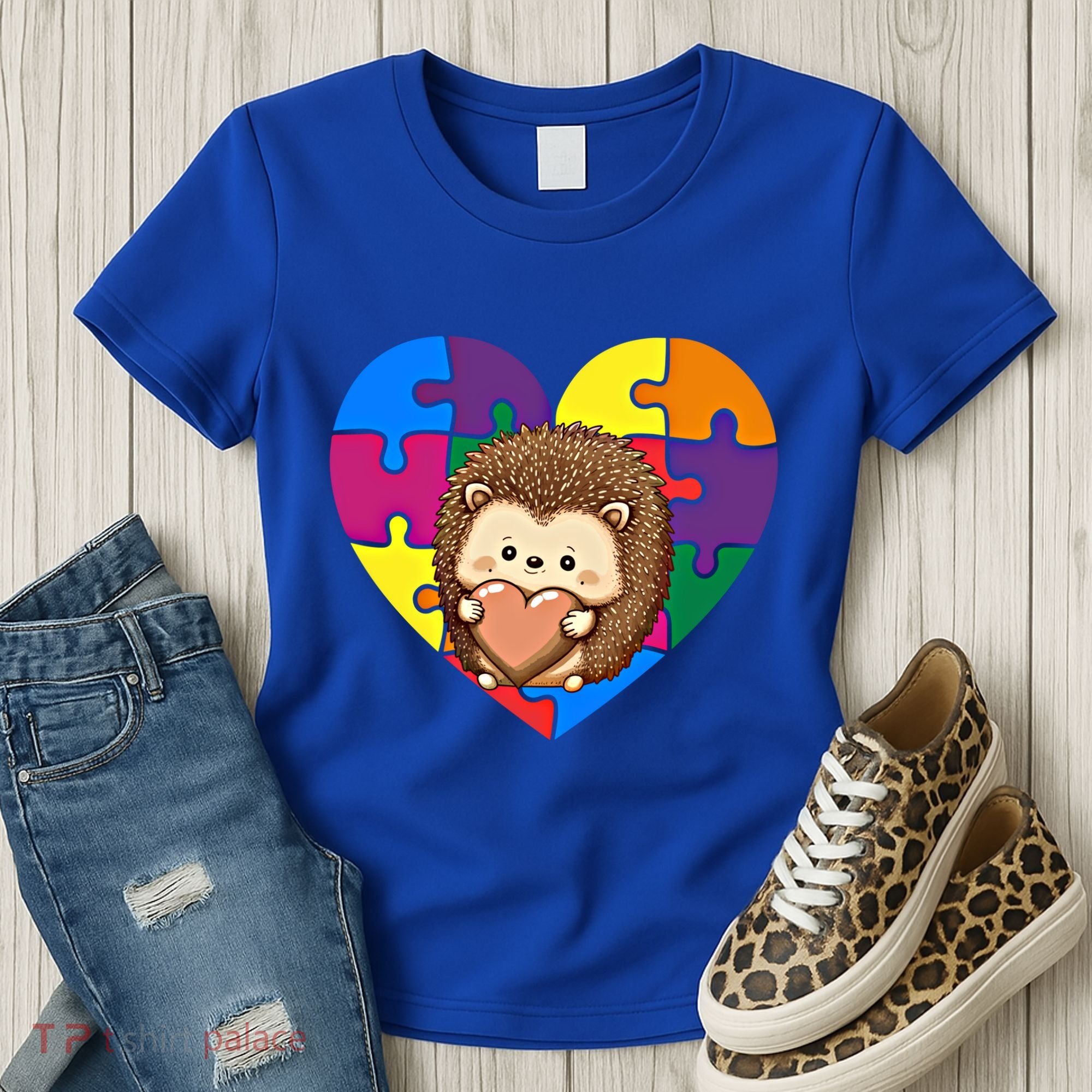 Autism Awareness Hedgehog Heart ValentineS Day Puzzle Piece Funny Gift Women's T-Shirt